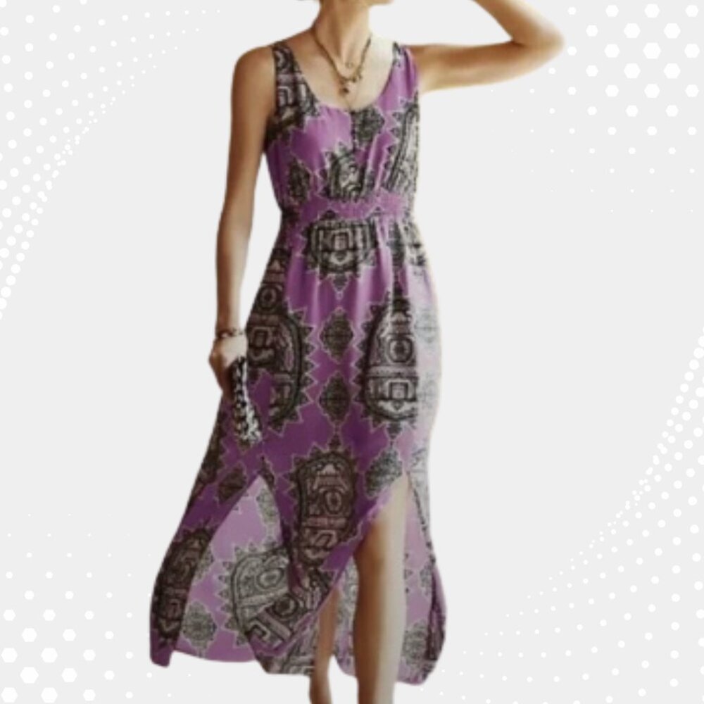 Maeve Anthropologie Purple Boho Medallion Print Sleeveless Midi Dress – Size XS
